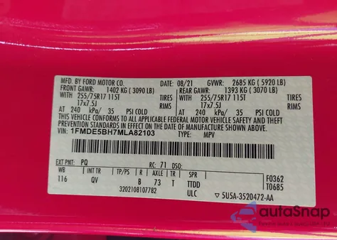 2021 Ford Bronco Big Bend z USA, uszkodzony, nr VIN 1FMDE5BH7MLA82103